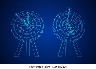 Archery target. Arrows hit round target goal concept. Wireframe low poly mesh vector illustration