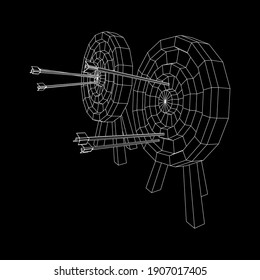 Archery target. Arrows hit round target goal concept. Wireframe low poly mesh vector illustration