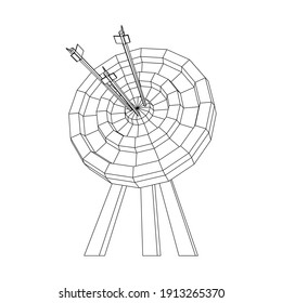 Archery target. Arrows hit round target goal concept. Wireframe low poly mesh vector illustration