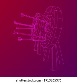 Archery target. Arrows hit round target goal concept. Wireframe low poly mesh vector illustration