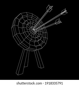 Archery target. Arrows hit round target goal concept. Wireframe low poly mesh vector illustration