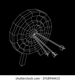 Archery target. Arrows hit round target goal concept. Wireframe low poly mesh vector illustration