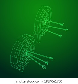 Archery target. Arrows hit round target goal concept. Wireframe low poly mesh vector illustration