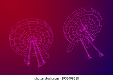 Objetivo del tiro con arco. Las flechas alcanzan el concepto de objetivo de redondeo. Ilustración vectorial de malla baja de malla de alambre