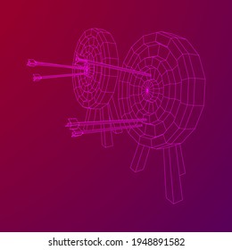 Bogenziel. Die Pfeile treffen das Zielzielkonzept um. Wireframe Low-Poly-Mesh, Vektorgrafik