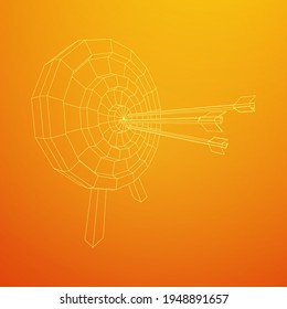 Archery target. Arrows hit round target goal concept. Wireframe low poly mesh vector illustration
