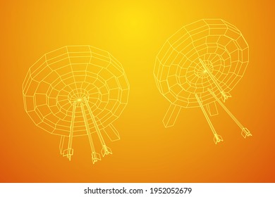 Archery target. Arrows hit round target goal concept. Wireframe low poly mesh vector illustration