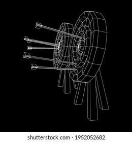 Archery target. Arrows hit round target goal concept. Wireframe low poly mesh vector illustration