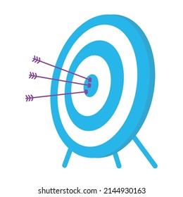 Archery target with arrows semi flat color vector object. Full sized item on white. Participating in competition. Simple cartoon style illustration for web graphic design and animation