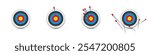 Archery target with arrows set, front view vector illustration. Realistic isolated dartboard collection with arrows in bullseye center, archers darts hit or miss circle boards.