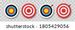 Archery target with arrows. Set of targets at transparent background with shadow. Concept of archery or reaching the goal in business. Vector illustration.