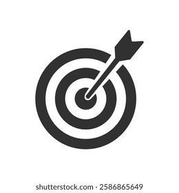 Archery target black icon. Goal symbol with bow arrow use for website or app, flat vector