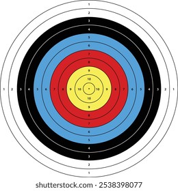 Archery Target Board Vector Illustration. vector archery target. Outdoor archery target in traditional colors - yellow, red, blue, black and white