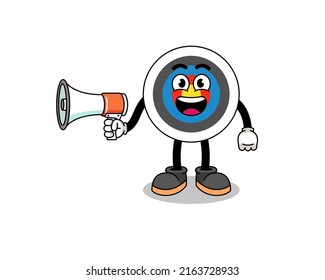 archery target cartoon illustration holding megaphone , character design