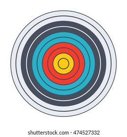 Archery target with colored bands in flat style.