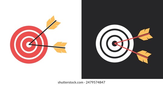 Archery target dart arrow success hit concept. Vector flat graphic design illustration