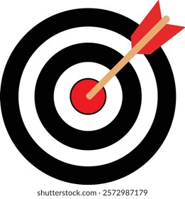 Archery target icon. Archery target with arrow. Target Sports Glyph symbol isolated on transparent background. Goal sign icon. Arrow hitting the center of target - success business concepts.