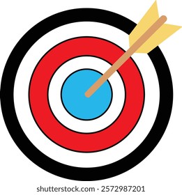 Archery target icon. Archery target with arrow. Target Sports Glyph symbol isolated on transparent background. Goal sign icon. Arrow hitting the center of target - success business concepts.