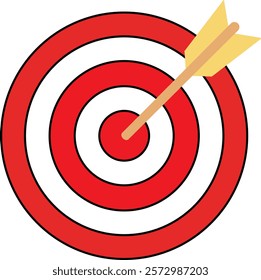 Archery target icon. Archery target with arrow. Target Sports Glyph symbol isolated on transparent background. Goal sign icon. Arrow hitting the center of target - success business concepts.