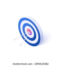 Archery target icon illustration in isometric vector design. Bullseye or bull's eye dartboard isolated on white background. 