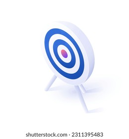 Archery target icon illustration in isometric vector design. Bullseye or bull's eye dartboard isolated on white background.