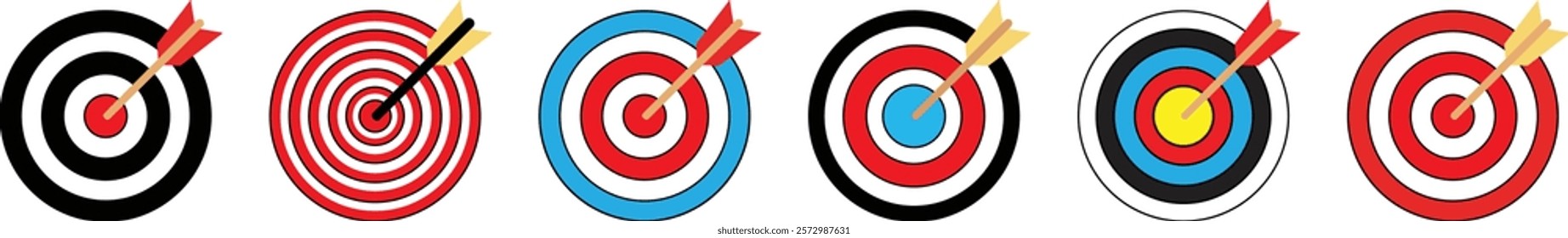 Archery target icon set. Archery target with arrow. Target Sports Glyph symbol isolated on transparent background. Goal signs icon. Arrows hitting the center of target - success business concepts.