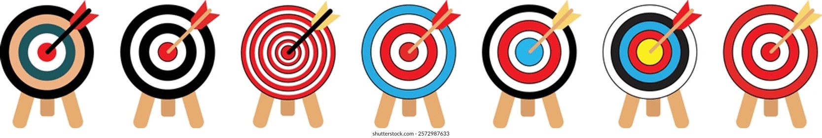 Archery target icon set. Archery target with arrow. Target Sports Glyph symbol isolated on transparent background. Goal signs icon. Arrows hitting the center of target - success business concepts.