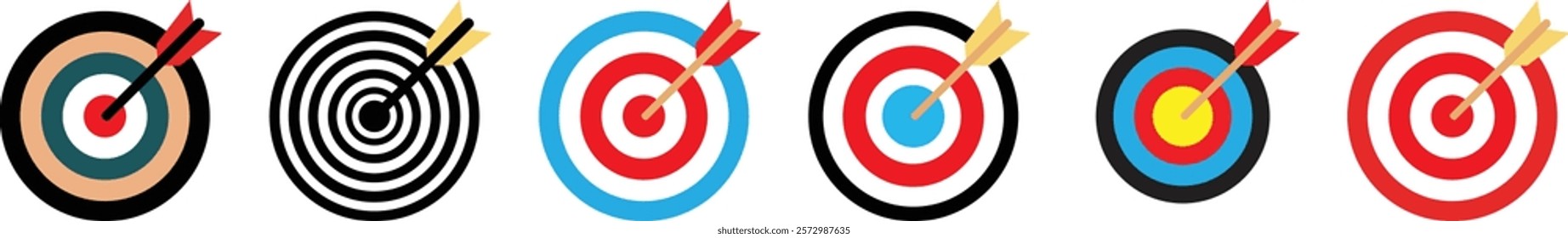 Archery target icon set. Archery target with arrow. Target Sports Glyph symbol isolated on transparent background. Goal signs icon. Arrows hitting the center of target - success business concepts.