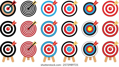 Archery target icon set. Archery target with arrow. Target Sports Glyph symbol isolated on transparent background. Goal signs icon. Arrows hitting the center of target - success business concepts.