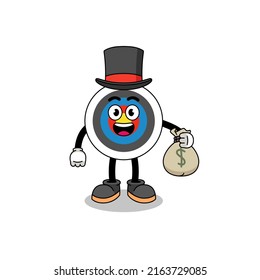 archery target mascot illustration rich man holding a money sack , character design