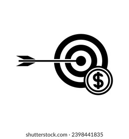 Archery target with money, illustration of financial target icon vector