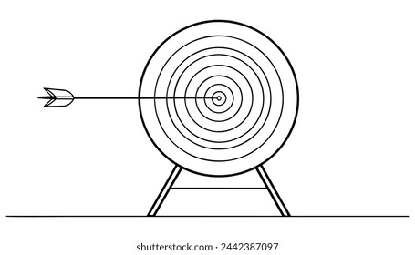 Archery target one line contunuous line art black and white hand drawing vector illustration