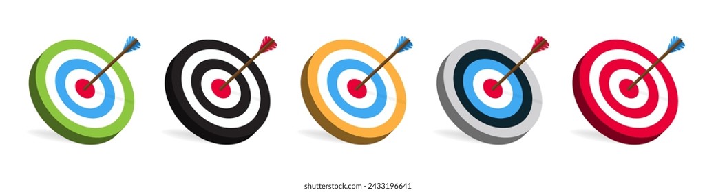 Archery target set with arrow. Goal achievement concept. Colorful Targets with arrow. Bullseye concept.