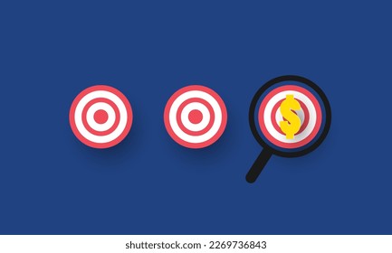 Archery target set and magnifying glass, Reaching the goal in business, Success business