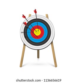 Archery target stand with five arrows. Vector illustration.