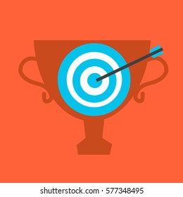 Archery target and trophy vector illustration, business concept