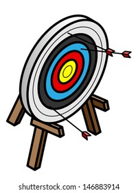 An archery target/bullseye - with several arrows missing the target.