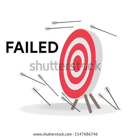 Archery targets and failured arrows from goal target, vector illustration