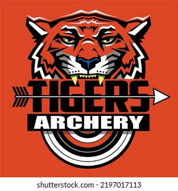 archery team design with tiger mascot for school, college or league