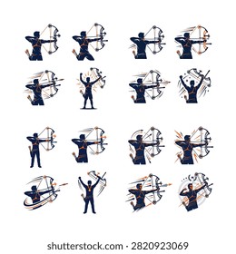 Archery techniques and shooting poses with bow and arrow , And, international sports event, multi sport competition, athletics championship, sports tournament, Commonwealth Games