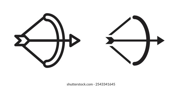 Archery vector icon set black filled and outlined style.