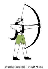 Archery women outline icon. Women's sports championship. Character for sports standings, website, postcard, mascot, school. Healthy lifestyle. Shoots bow. Vector modern line Illustration.
