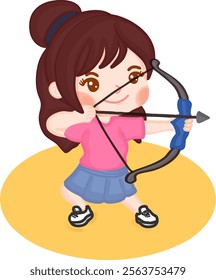 archery young girl aiming target illustration