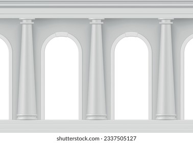 Arcos con columnas en portones antiguos de pared con columnas curvadas fondo ilustración vectorial realista. Diseño de la estructura del edificio del palacio de la entrada blanca de la puerta del arco clásico