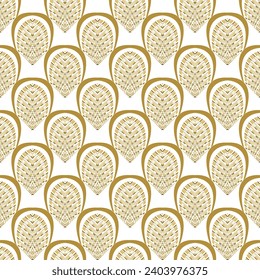 Arcos y curvas Deco vectorial sin fisuras. Repetir los antecedentes de los arcos ornamentales étnicos tribales. Los arcos dorados adornan. Diseño geométrico moderno. Textura sin fin. Decoración de diseño.