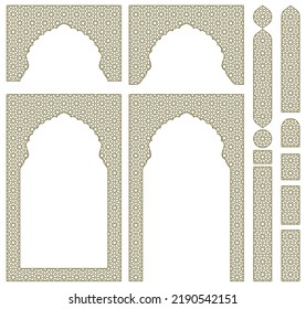 Arches, frames and additional design elements. Arabic geometric ornament.Brown color.