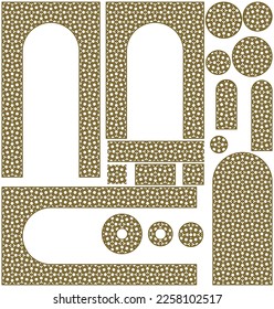 Arches, frames and additional design elements. Arabic geometric ornament.Brown color.