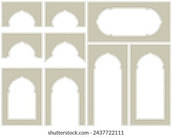 Arches, frames and additional design elements. Arabic geometric ornament.Brown color.