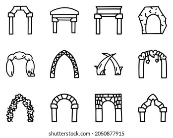 Arches line vector doodle simple icon set