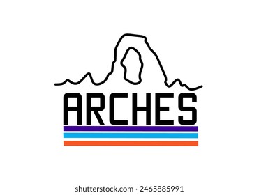 Arches national park with line design perfect for apparel, etc